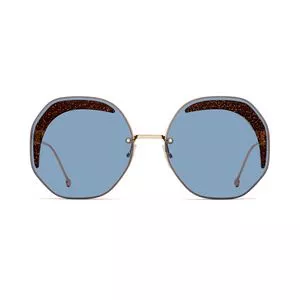 Óculos De Sol Arredondado<BR>- Azul & Dourado<BR>- Fendi