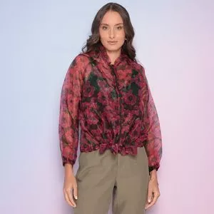 Jaqueta Floral Com Transparência<BR>- Vermelha & Preta<BR>- Chocoleite