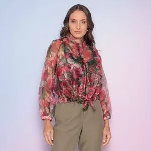 Jaqueta Floral Com Transparência<BR>- Rosa & Vermelha<BR>- Chocoleite