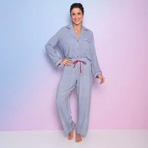 Pijama Com Botões<BR>- Azul & Vermelho