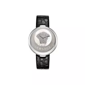 Relógio Analógico V224<BR>- Prateado & Preto<BR>- Versace