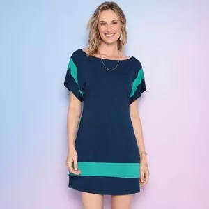 Vestido Curto Com Recortes<BR>- Azul Marinho & Verde Água<BR>- Maria Padilha