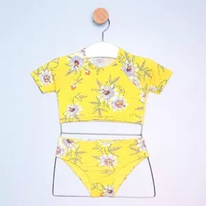 Biquíni Infantil Floral<BR>- Amarelo & Branco