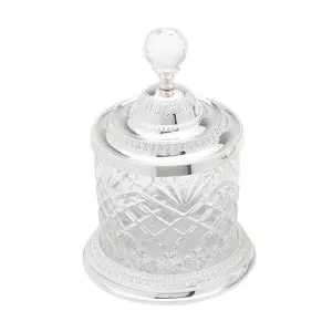Pote Decorativo Crystal Com Relevo<BR>- Incolor & Prateado<BR>- 16,5xØ10,5cm<BR>- Lyor