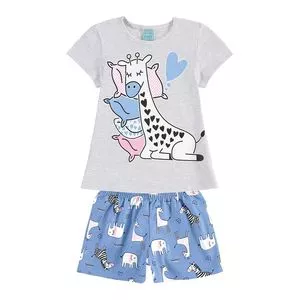 Pijama Infantil Girafas<BR>- Cinza Claro & Azul Claro