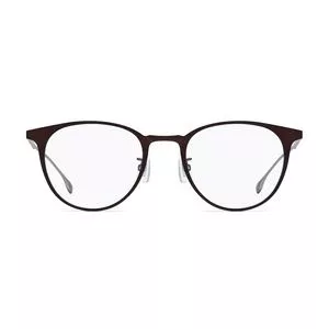 Armação Arredondada Para Óculos De Grau<BR>- Marrom Escuro & Prateada<BR>- Hugo Boss