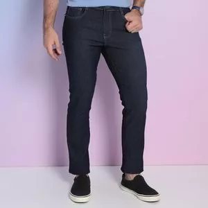 Calça Jeans Skinny Com Linho<BR>- Azul Escuro