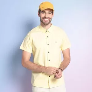 Camisa Comfort Fit Com Bordado<BR>- Amarelo Claro & Preta