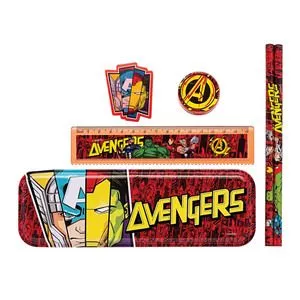 Kit Escolar Fun Avengers®<BR>- Vermelho & Amarelo<BR>- 7Pçs<BR>- Molin