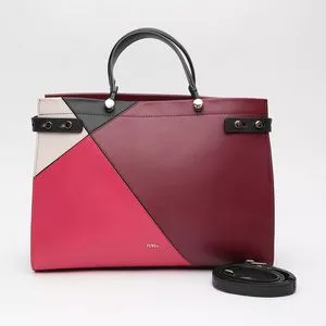 Bolsa Lady Em Couro<BR>- Bordô & Preta<BR>- 27x35x14cm<BR>- Furla