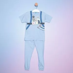 Pijama Infantil Astronauta<BR>- Azul Claro & Off White