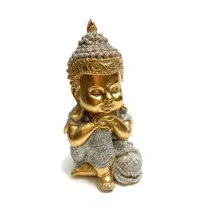Buda Decorativo<BR>- Dourado & Prateado<BR>- 11x5x4cm<BR>- Anna Therapy