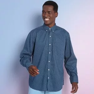 Camisa Geométrica Com Bolso<BR>- Azul Marinho & Branca<BR>- Izod
