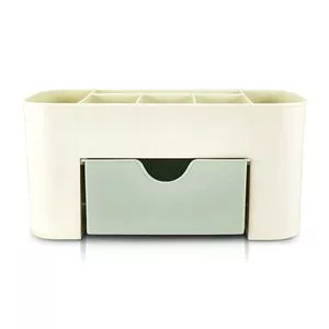 Organizador De Mesa Multifuncional<BR>- Off White & Verde Claro<BR>- 10,5x22x10,5cm<BR>- Jacki Design