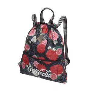 Mochila Saco Coca-Cola® Floral Tiger<BR>- Preta & Vermelha<BR>- 42x34x15cm<BR>- Coca-Cola