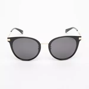 Óculos De Sol Arredondado<BR>- Preto & Dourado<BR>- Polaroid