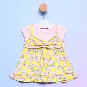 Vestido Infantil Limões Com Sobreposição<BR>- Rosa Claro & Amarelo<BR>- Noruega