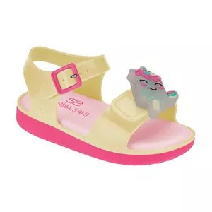 Sandália Com Aviamento<BR>- Amarelo Claro & Pink