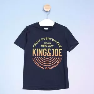 Camiseta Infantil Com Inscrição<BR>- Azul Marinho & Laranja Claro<BR>- King Joe