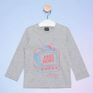 Camiseta Infantil Fake News<BR>- Cinza & Vermelha<BR>- King Joe
