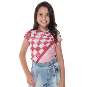 Blusa Infantil Abstrata Com Termocolantes<BR>- Vermelho Escuro & Branca
