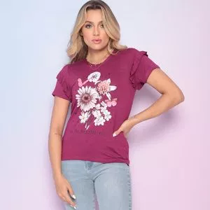 Camiseta Floral<BR>- Roxa & Branca