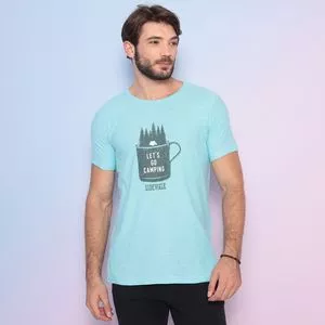 Camiseta Let´s Go Camping<BR>- Azul Claro & Verde Escuro