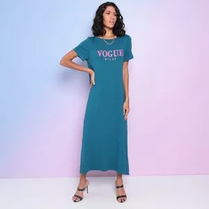 Vestido Midi Vogue<BR>- Azul Turquesa & Rosa<BR>- Confra Lovers