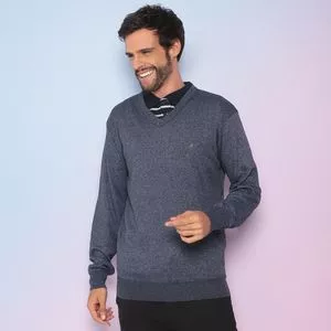 Suéter Em Mescla<BR>- Azul Escuro