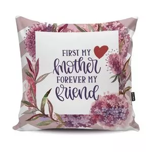Capa Para Almofada First My Mother<BR>- Rosa & Off White<BR>- 45x45cm<BR>- STM Home