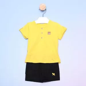 Conjunto Infantil De Camiseta Com Tag & Bermuda<BR>- Amarelo & Preto