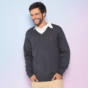 Suéter Em Tricô<BR>- Cinza Escuro