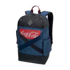 Mochila Coca-Cola® Denim Pro Com Recortes<BR>- Azul & Preta<BR>- 47x29x15cm<BR>- Coca-Cola