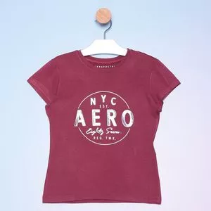 Camiseta Juvenil Com Inscrição<br /> - Bordô & Prateada