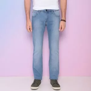 Calça Jeans Reta Com Recortes<BR>- Azul Claro<BR>- JEANS.COM