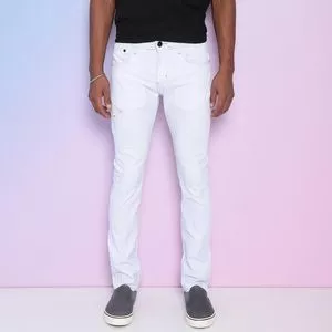 Calça Jeans Skinny Com Recortes<BR>- Branca<BR>- JEANS.COM