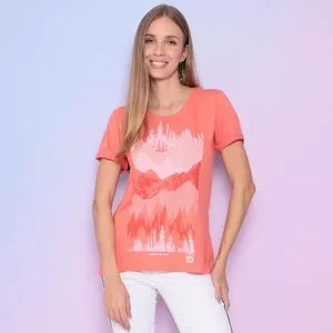 Camiseta Montanhas<BR>- Coral & Rosa Claro