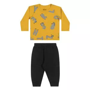 Conjunto De Camiseta Alfabeto & Calça Jogger<BR>- Amarelo Escuro & Preto<BR>- ELIAN