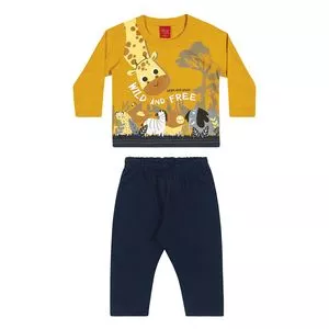Conjunto De Camiseta Girafa & Calça<BR>- Amarelo & Azul Marinho<BR>- ELIAN TODO DIA