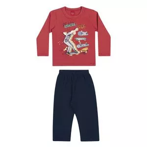 Conjunto De Camiseta Skate & Calça<BR>- Vermelho & Azul Marinho<BR>- ELIAN TODO DIA