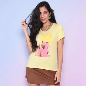 Camiseta Mulher Com Linho<BR>- Amarela & Rosa