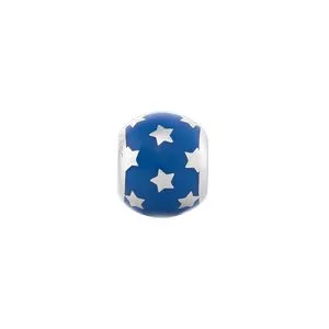 Charm Estrelas<BR>- Prata & Azul<BR>- 1,4x0,7cm
