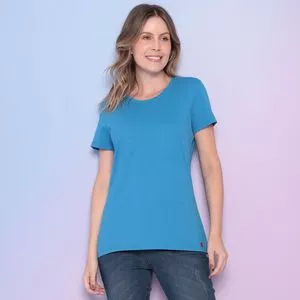 Camiseta Com Tag<BR>- Azul Claro