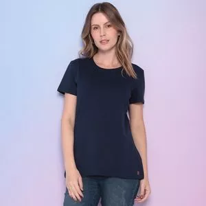 Camiseta Com Tag<BR>- Azul Marinho