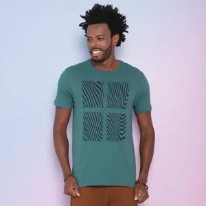 Camiseta Geométrica<BR>- Verde Escuro & Preta