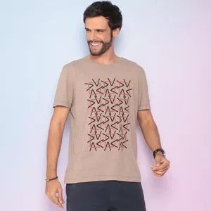 Camiseta Com Recortes<BR>- Marrom Claro & Preta