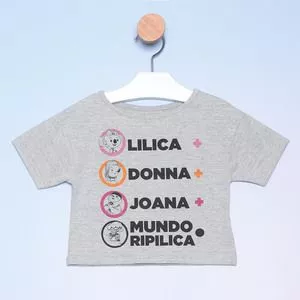Cropped Infantil Mundo Ripilica<BR>- Cinza & Preto