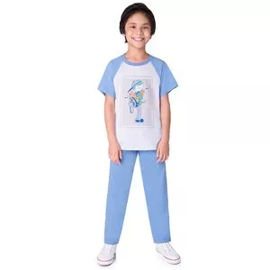 Pijama Infantil Eddie®<BR>- Branco & Azul Claro<BR>- Veggi