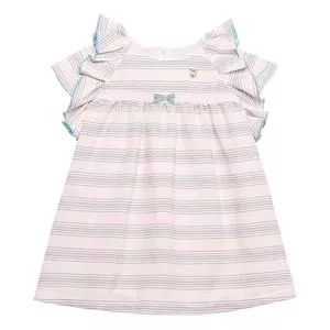 Vestido Infantil Listrado<BR>- Branco & Azul Claro<BR>- Pinoti Baby & Kids