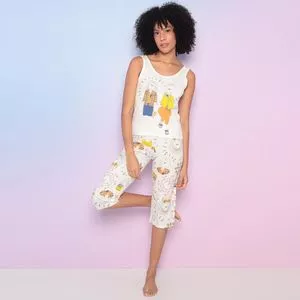 Pijama Regata & Calça Corsário<BR>- Branco & Amarelo<BR>- Sonhart